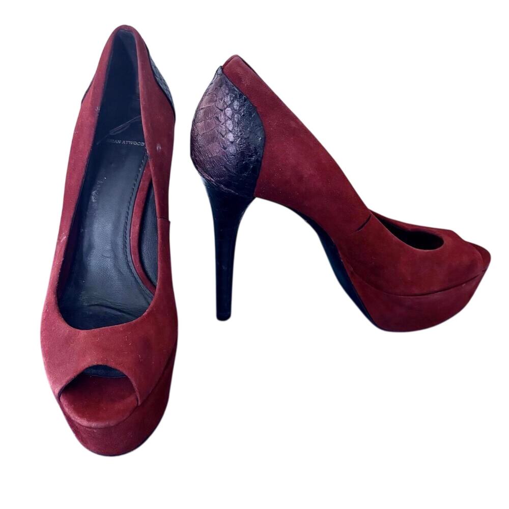 Vintage Y2k Brian Atwood Blayne Sude Snakeskin Stiletto Platform Pumps Glam